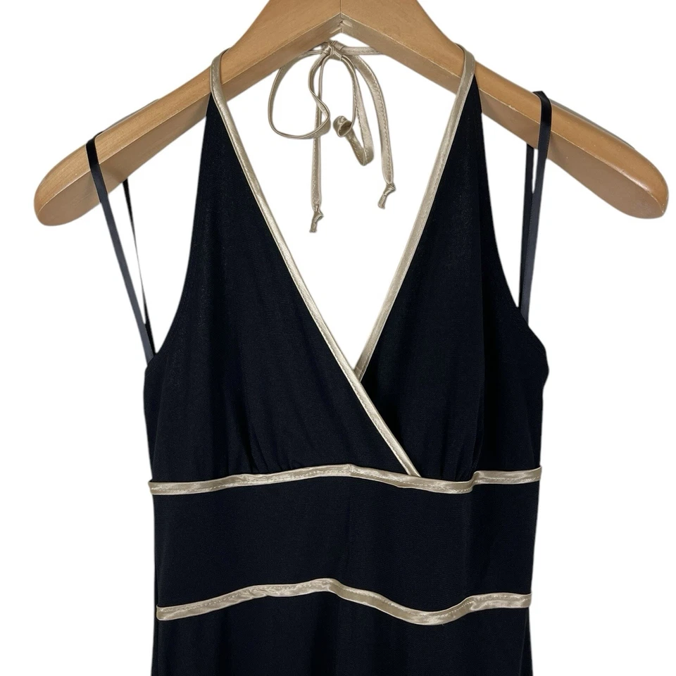 Vintage Y2K Byer Too Tamanho Médio Preto Guarnição Vestido Halter Bainha Alta-Baixa Feito Nos EUA - Imagem 2 de 4