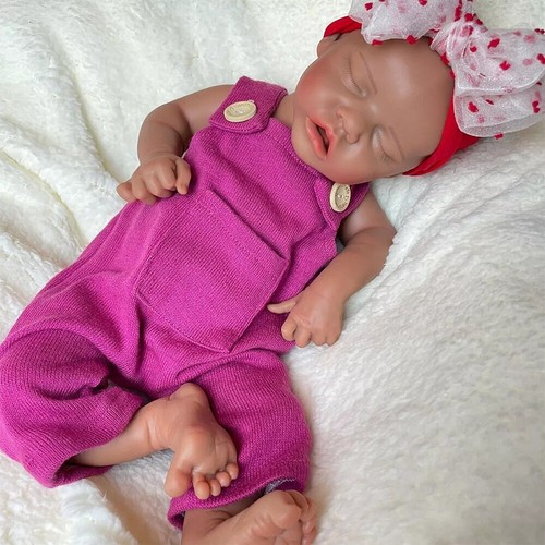 18" Handmade Full Silicone Reborn Baby 5.8lb Black African Floppy Newborn Doll - Picture 6 of 15