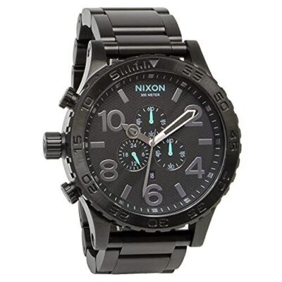 BRAND New Nixon Watch 51-30 CHRONO: ALL BLACK/BLUE A083-602  