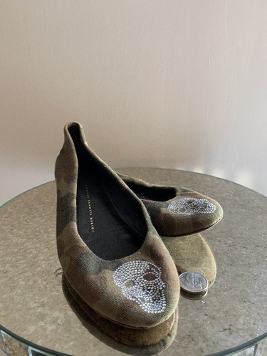 Giuseppe Zanotti Verde Cuero cráneo frontal Ballet Zapatos sin Taco Sin. WM  Talla 37.5 Tacos Camel | eBay