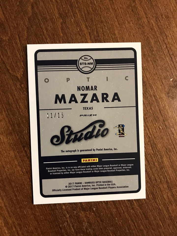 Nomar Mazara 2017 Optic Studio Red Prizm Auto STS-NM Padres Tigers Rangers /15 - Image 2 of 2