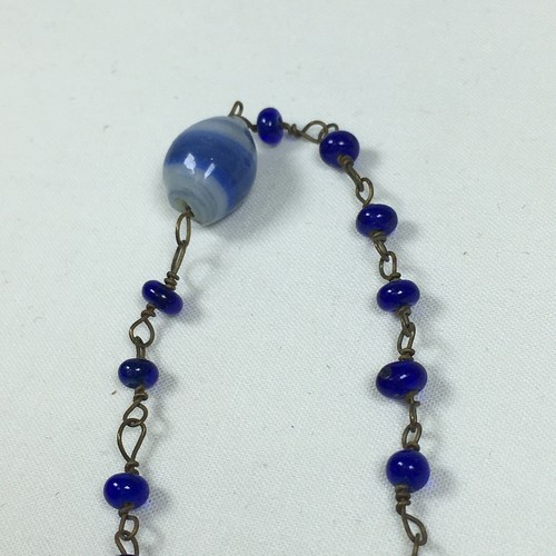 Girocollo in vetro fusibile artistico blu vintage collana di perline lavorazione a lampada 17" - Foto 11 di 18