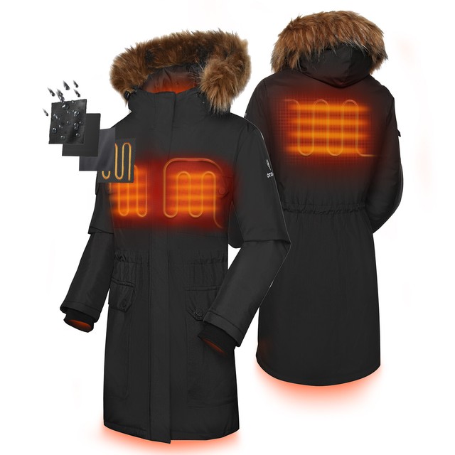 ORORO Women Heated Parka Winter Coat Full-Length Parka Jacket With Battery Pack for sale online