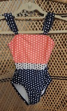 Girls Cat and Jack Swimsuit Polkadot 6/6x, Navy, Orange Swim One-piece 0003