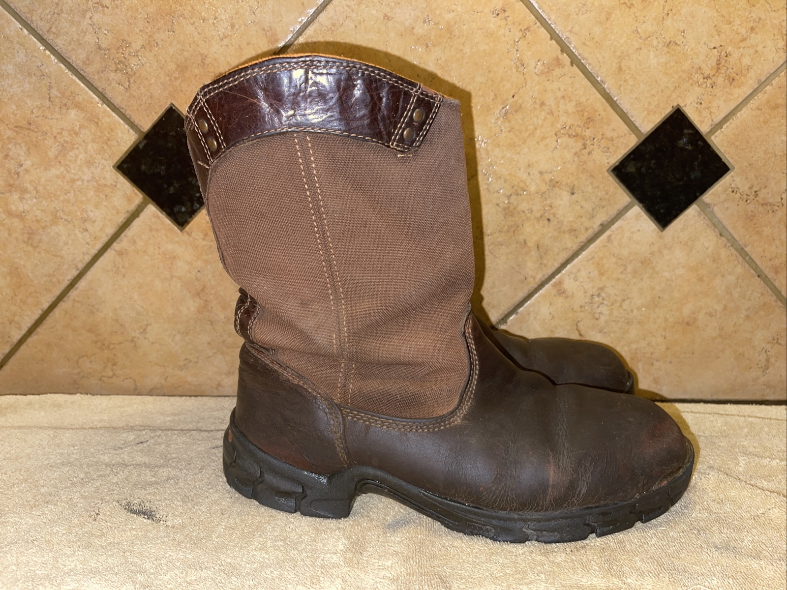 Timberland Pro Brown Leather Steel Toe Work Boots sz 10 W FREE
