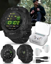 Garmin Instinct 3 Tactical AMOLED 50mm GPS Rugged Outdoor Smartwatch WHT EarBuds