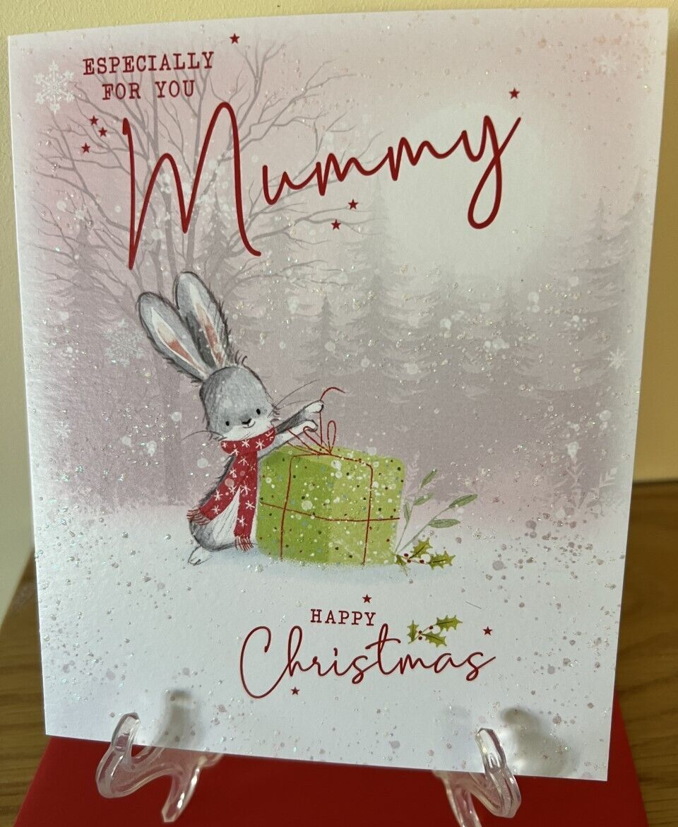 Christmas Card Mummy  Female Glitter Finish Xmas Cherry Orchard