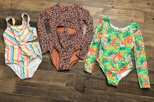 Girls Bathing Suit Lot 6/7 Lucky Brand Art Class Floral Leopard Swim UPF