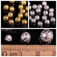 4mm 6mm 8mm Round Hollow Carved Brass Metal Loose Spacer Beads Lot DIY Jewelry
