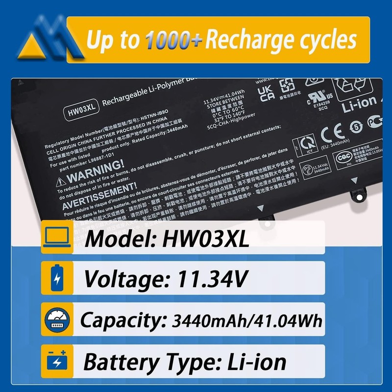 HP LAPTOP BATTERY REPLACEMENT =HW03XL/L97300-5