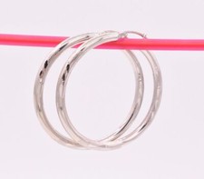 3mm X 40mm 1 1/2" Large Diamond Cut Round Hoop Earrings REAL 14K White Gold