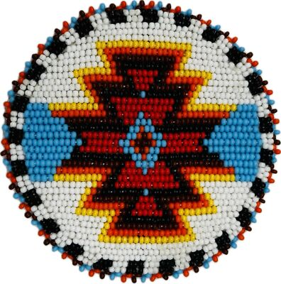 #ad Handmade beaded White native style Aztec 3 inch rosette applique $17.99