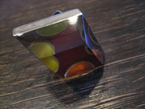 mächtiger Vintage Designer Modernist Ring 925er Silber Emaille Jewel Ring RG 65 - Picture 4 of 5