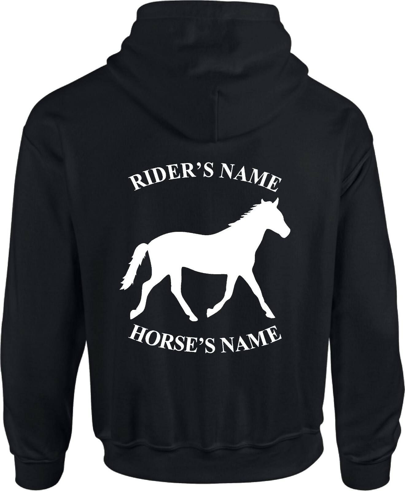 Felpa con cappuccio cavallo personalizzata equitazione pannocchia pony dressage fantino stampa schiena regalo natale