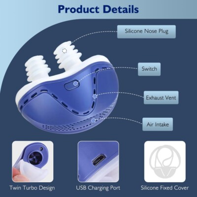 Stop Snore Aid Stopper Micro Electric Noise Anti Snoring Device Sleep Apnea Blue