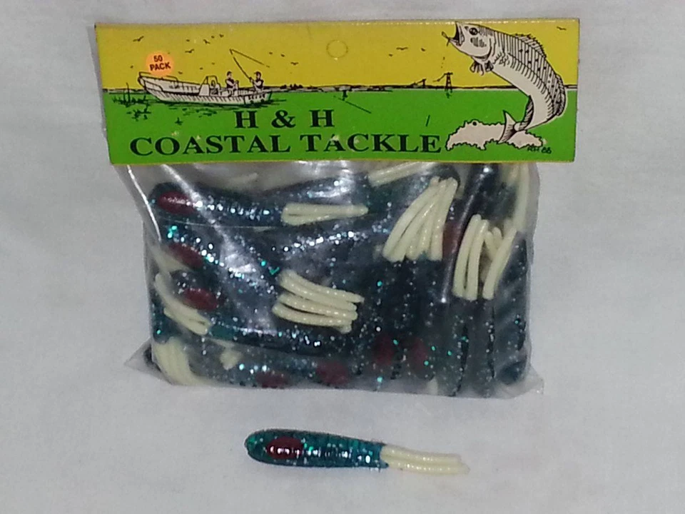 H&H COSTAL TACKLE 3" ESCARABAJO BRILLANTE - 50PK COLA AZUL/BLANCO (SR503-40) Foto 2 de 2