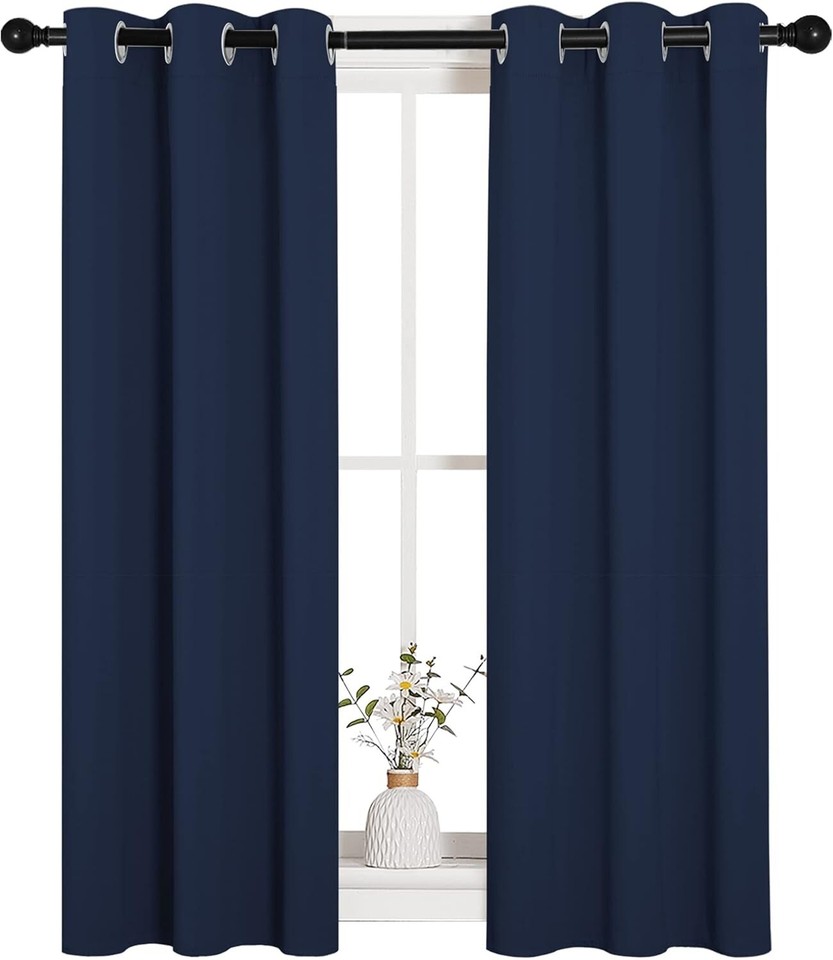 2PCS Navy 45"L x 29"W Super Heavy Privacy Darkening Curtains For ...