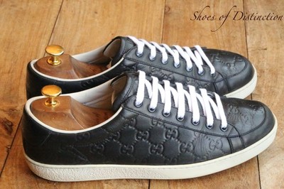 Gucci Ace GG Monogram Schwarz Leder Schuhe Sneaker Herren UK 9 US 10 EU 43