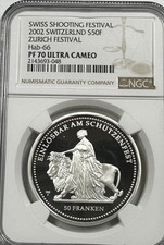 2002 Zurich 50 Franc Shooting Festival Silver Proof 70 Ultra Cameo NGC
