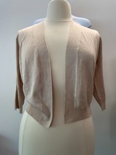 Women Cropped Cardigan 3/4 Sleeve Bolero Shrug Lightweight Knit Tan Large