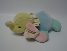 Vintage Eden plush musical wind up pastel elephant striped ruffle collar works