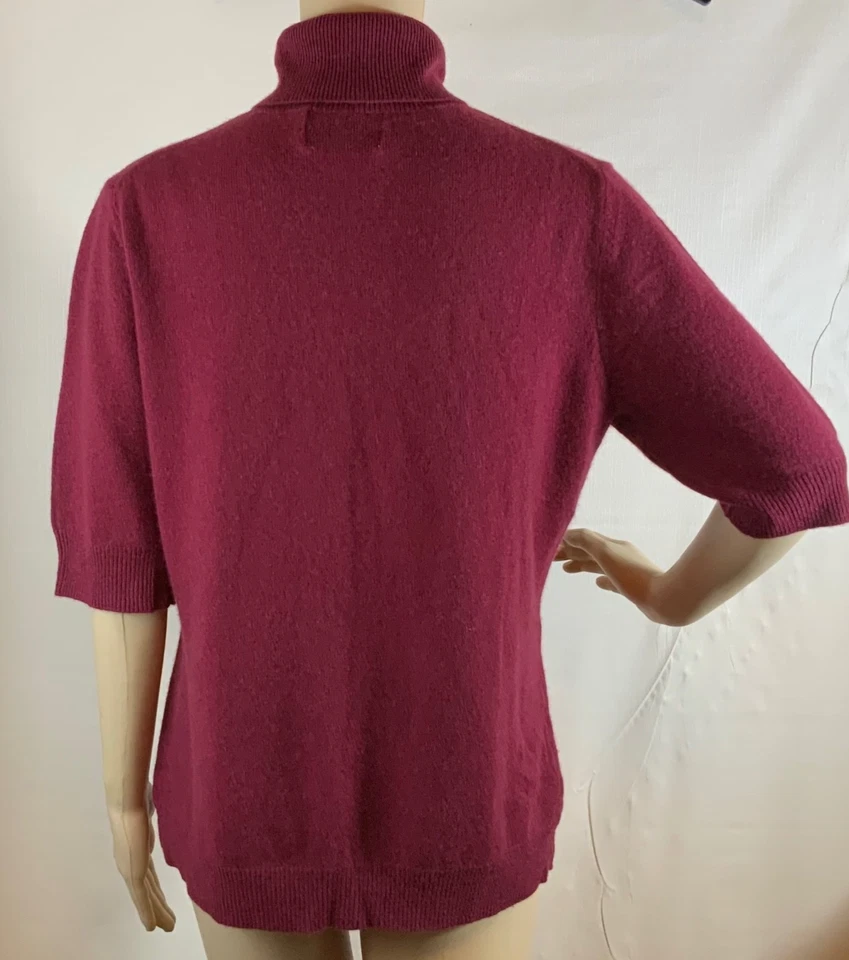 Suéter Isaac Mizrahi Cashmere Cuello Alto Mujer Se Ajusta M/L Manga Corta Vino Foto 2 de 4
