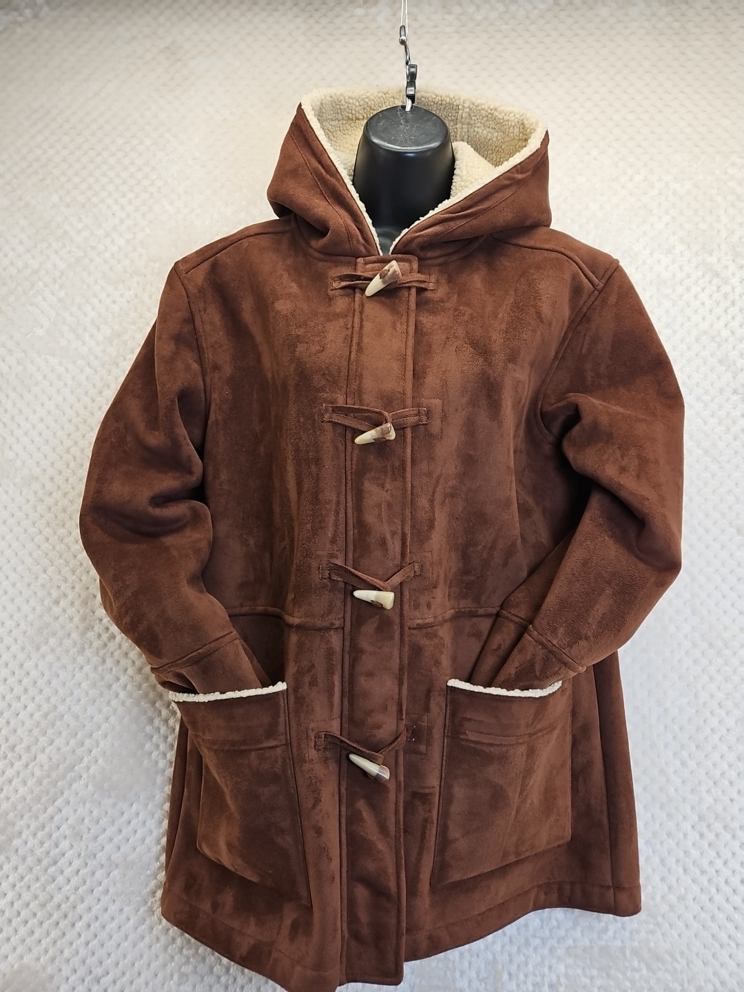 RALPH LAUREN Shearling Ultrasuede Hooded Duffel Peacoat Size PM Preowned