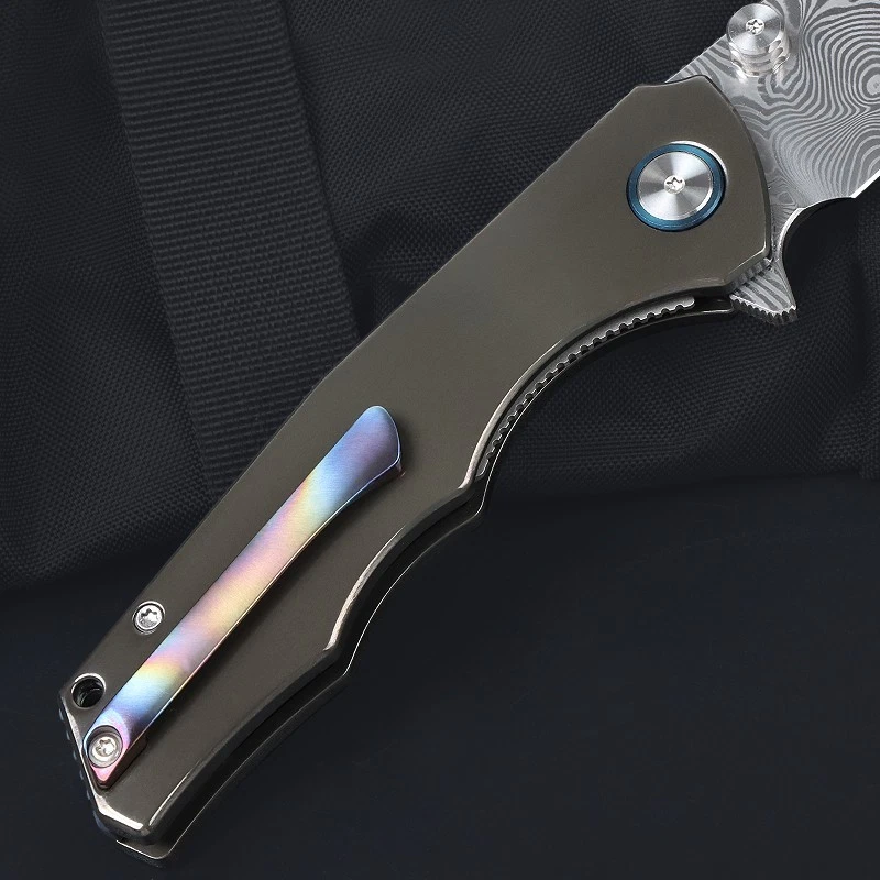 Top Quality Zirconium Handle Powder Damascus Steel Blade Pocket Knife Collection - Image 3 of 4