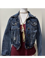 Decree destroyed denim cropped jacket juniors med or misses small