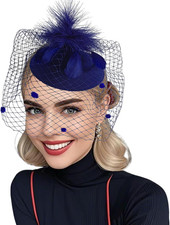 Fascinator Hats for Women Tea Party Veil Feather Fancy Pillbox Hat 20s 50s