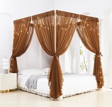 Akiky Canopy Bed Curtain Lights Bed Drapes For Girls Adults Soft Bed Canopy