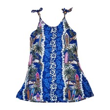 Mango Moon Hawaiian Dress Girls Size 8 Hand Made Rayon Surfboards Flowers VGUC 