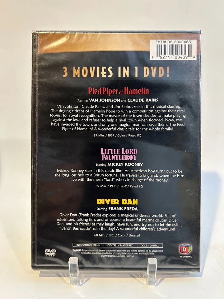 3 Full-Length Features [Pied Piper/Lord Fautleroy/Diver Dan] (DVD) BRAND NEW - Image 2 of 2