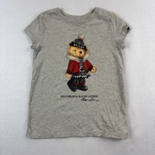Polo Bear Ralph Lauren T Shirt Yourh Girls Small Gray Short Sleeve