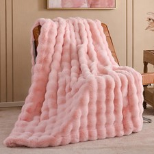 Faux Fur Throw Blanket Soft Cozy Plush Bubble Texture Warm Couch Sofa Bed
