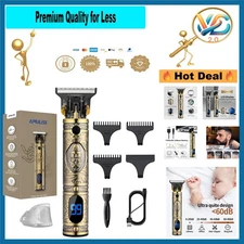 Men's Cordless Hair Clipper Kit – Rechargeable, LED Display, Compact, Golden