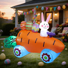 Easter Inflatables Outdoor Decorations, 6 FT Long Inflatable Bunny on Carrot Car