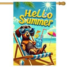 Dachshund Summer Garden Flag 28 x 40 Inch Double Sided House Flag with Beach ...