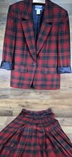 VTG Pendleton 100 Virgin Wool Plaid Jacket Skirt Suit Set Petite 4 USA Red Grn