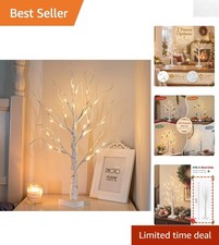 Beautiful 2FT Christmas Birch Tree with Warm LED Lights - Perfect for Tabletop