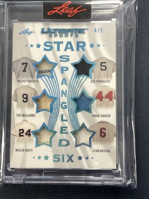 2024 Leaf Ultimate Star Spangled Six jersey card Mantle DiMaggio Aaron Mays 4/5