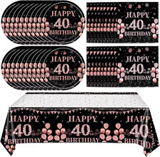 41Pcs 40Th Birthday Decorations for Women, Vintage 40 Birthday Black and Rose