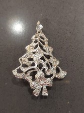 Christmas Tree Rhinestone CHRISTOPHER RADKO Vintage Silver Brooch Pin G2