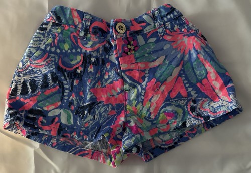 Girl’s Lilly Pulitzer Fantasy Garden Neon Pink & Blue Mini Callahan Shorts Sz 8 - Picture 2 of 5
