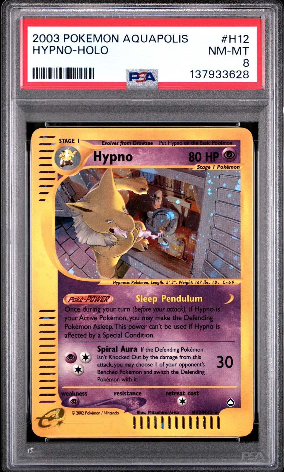 2003 POKEMON AQUAPOLIS #H12 HYPNO-HOLO PSA 8