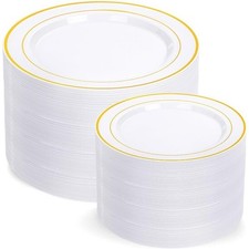 200 Pcs Gold Plastic Plates Disposable Party Plates Dessert Dinner Plates New