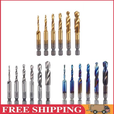 6Pcs High Speed Steel Composite Tap Drill and Tap 1/4 Hex Shank Drill Tap Set