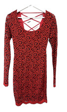 Charlotte Russe Red & Black Lace Sexy Bodycon Sheath Long Sleeve Lined Size S/M