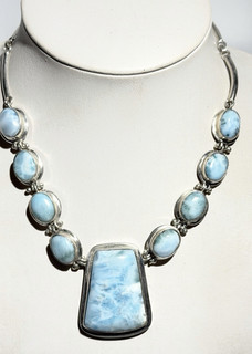 Sterling Silver 925 Multi Stone Larimar Toggle Necklace