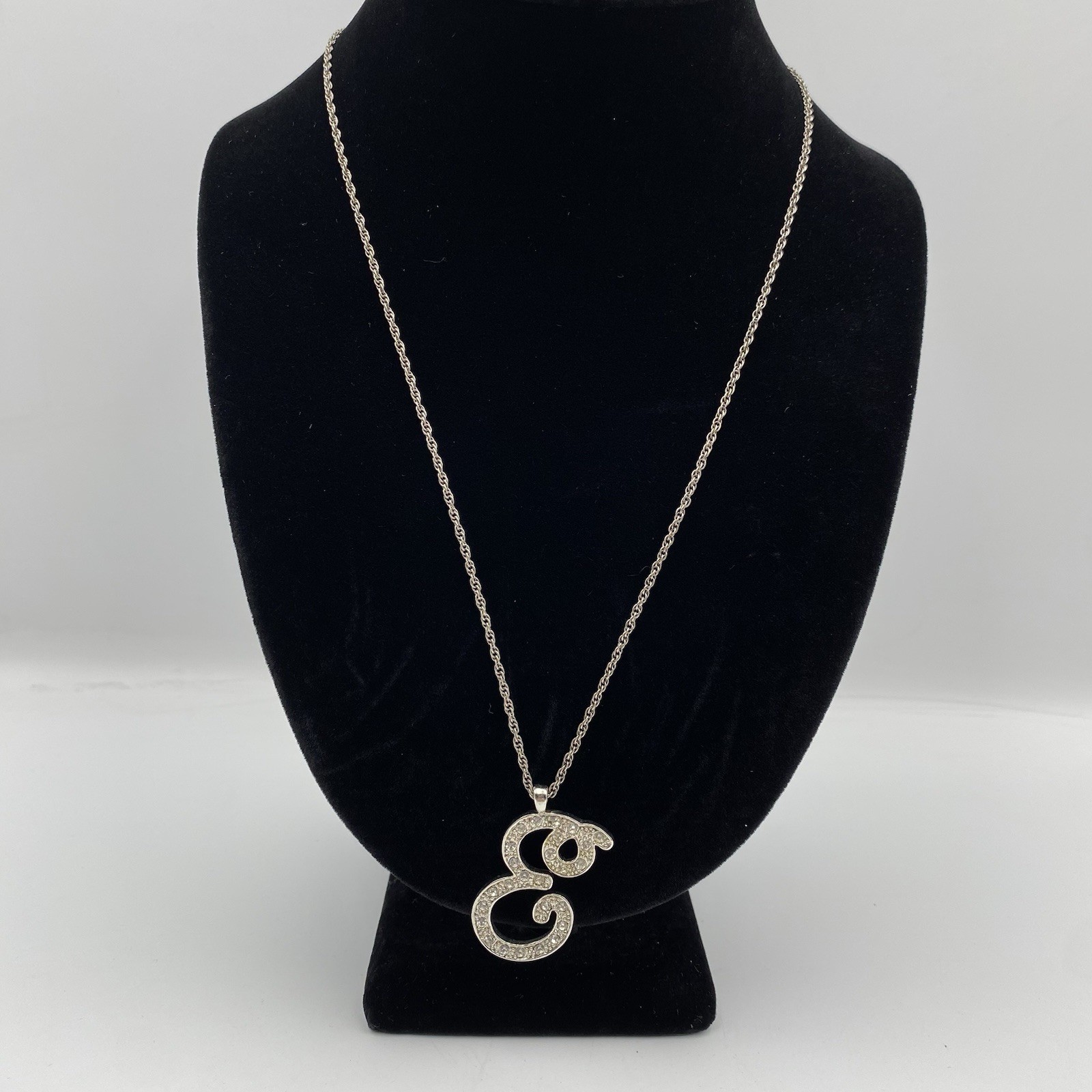 Vintage Initial Letter “E” Cursive Rhinestone Pen… - image 3